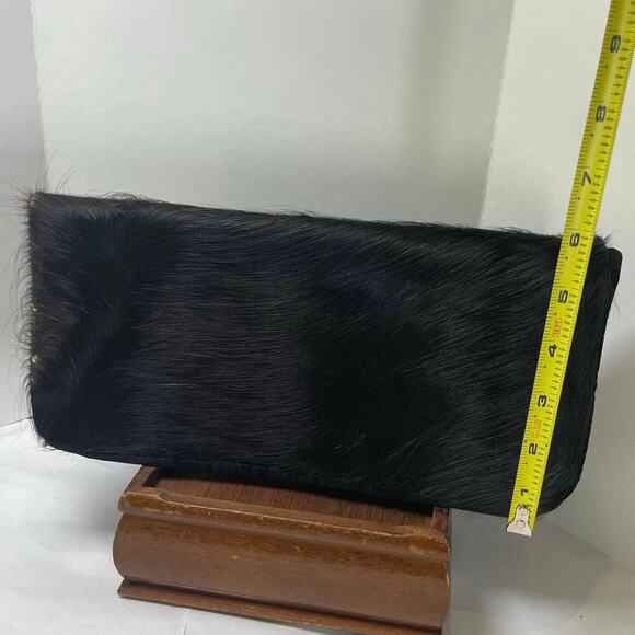 VTG GENUINE COWHIDE CLUTCH BAG FLAP BLACK WESTERN BOHEMIAN FRINGE RARE VERSATILE - Picture 12 of 16